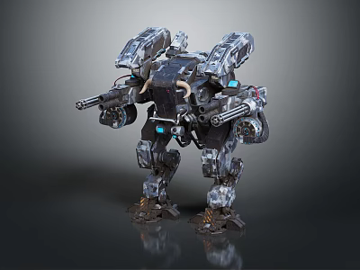 Futuristic Heavy Duty Intelligent Machine Mech Warrior With Metal Armor And Dual Guns 3d model