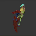 Skeletal Mechanical Character And Red Creature Design With Weapon Wing In