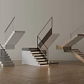 Modern Stairs Design With Glass Railings And Wooden Steps In Interior Space
