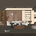 Modern Living Room Interior with Beige Sofa Round Coffee Table Floor Lamp and Bookshelves