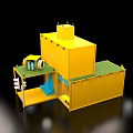 Yellow Container Cafe Structure With Guitar Seating And Traffic Light Decor