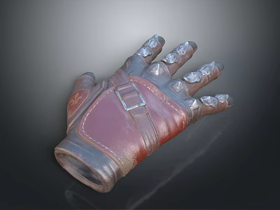 Durable Brown Leather Glove with Silver Finger Protectors Wrist Strap and Buckle for Daily Use 3d model
