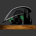 Decorative Miniature Scene With Circular Wooden Base Mirror Black Structures Green Plant And Zebra Figure