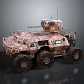 Military Armored Vehicle With Camouflage Paint Multiple Wheels Top Mounted Weapon Antennas And Observation Windows