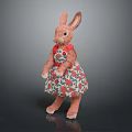 Adorable Rabbit Stuffed Toy Wearing Floral Dress With Red Collar