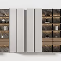 Modern Bookcase Design With Glass Doors Wooden Shelves Built-in Lighting And Decorative Items