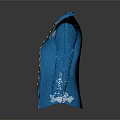 Elegant Blue Coat With Classic Collar Embroidered Floral Patterns And Golden Buttons