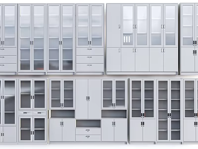 Modern White Bookcases With Glass Doors Drawers And Various Storage Designs 3d model