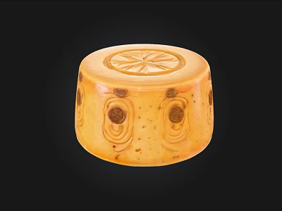 Artisanal Yellow Round Food With Carved Floral Patterns And Textured Surface 3d model