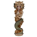 Golden Mermaid Sculpture Carving With Intricate Curly Hair And Fish Tail Design