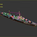 Detailed Warship Model With Armaments Dark Hull Red Bottom Reflection On Gray Background 3d model