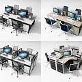 Modern Office Desk Layouts With Computers Ergonomic Chairs And Partitions 3d model