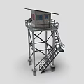 Metal Watch Tower Structure with Stairs Platform and Small Cabin Design 3d model