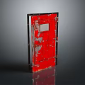 Red Distressed Door With Peeling Paint And Metal Grid Panel Detail