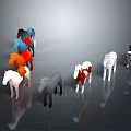Colorful Toy Horse Figurines in Various Colors Standing on Gray Background with Reflections