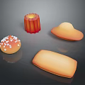 Assorted Sweet Desserts With Red Striped Sugar Sprinkled Hat Shaped And Rectangular 3d model