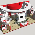 Veyron Exhibition Booth Design With Red White Circular Structure And Display Counters