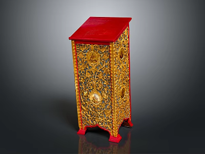 Ornate Decorative Cabinet With Red Top And Gold Intricate Carved Patterns 3d model