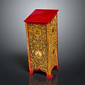 Ornate Decorative Cabinet With Red Top And Gold Intricate Carved Patterns