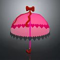 Pink Umbrella with Red Bow Top Heart Patterns and Black Heart Edge Decorations