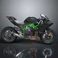 Kawasaki Black And Green Sports Motorcycle With Modern Sleek Body And Green Frame