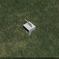 White Square Outdoor Light Glowing Brightly On Lush Green Grass Lawn