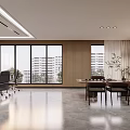 Modern Office Interior With Large Windows Sofa Area Bookshelf Desk And Green Plant