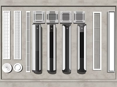 Different Types of Air Conditioner Fans With Grille Covers And Round Components 3d model
