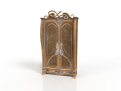 Vintage Carved Wooden Wardrobe With Double Doors Ornate Top And Bottom Drawers 3d model