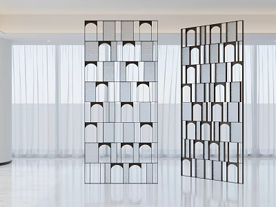 Modern Room Divider With Arched Cutouts And Geometric Patterns In Bright Interior 3d model