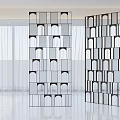 Modern Room Divider With Arched Cutouts And Geometric Patterns In Bright Interior 3d model