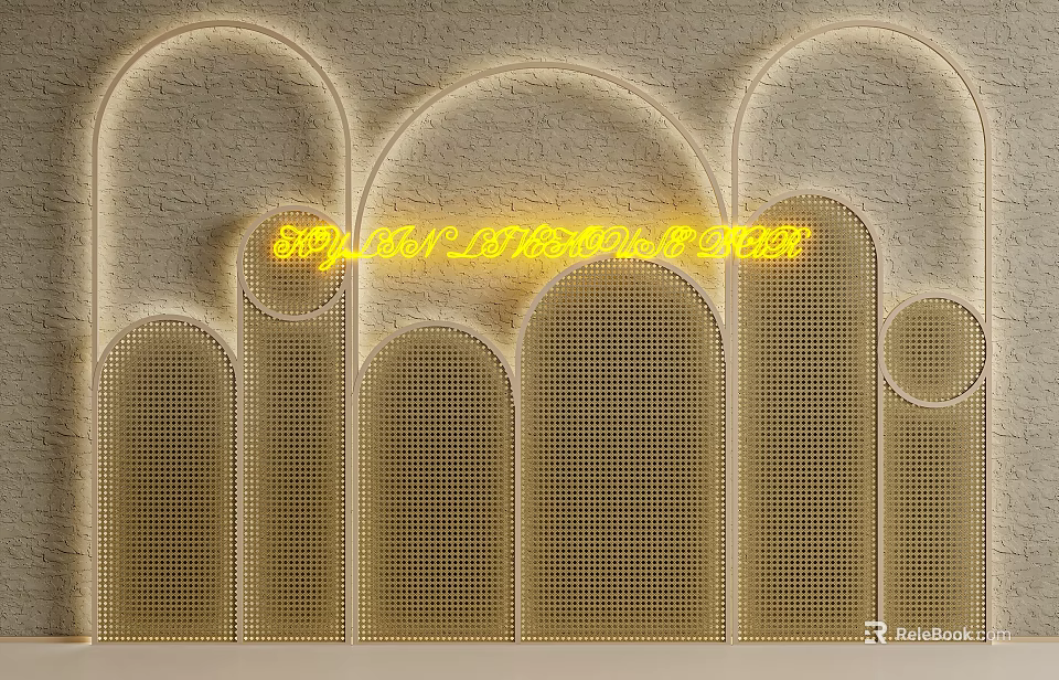 Golden Background Wall With Arched Patterns And Perforated Texture For Modern Interior Decorative Design 3d model 