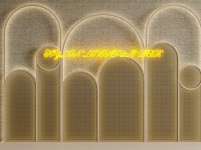 Golden Background Wall With Arched Patterns And Perforated Texture For Modern Interior Decorative Design 3d model