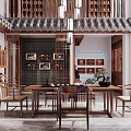 Traditional Chinese Tea House Featuring Wooden Structure Tiled Roof And Chinese Style Furniture