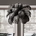 Feather Chandelier in Modern Interior with White Window Blinds and Elegant Design