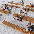 Outdoor Landscape Seats Featuring Wooden Long Benches Tables And Chairs In Public Space