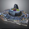 Decorative Miniature Rock Fountain Model With Colorful Decorations And Transparent Base