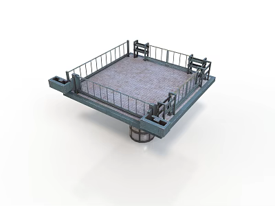 Sturdy Square Industrial Platform Equipment With Metal Railing And Support Base Structure 3d model