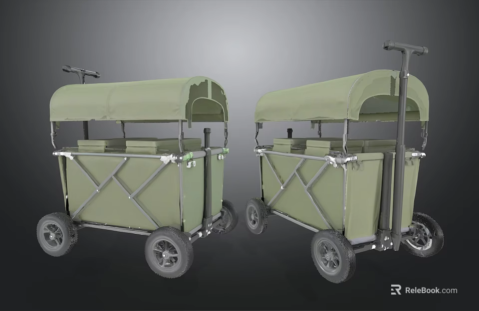 Two Green Canopied Hardware Tools Carts With Durable Wheels For Outdoor Use 3d model