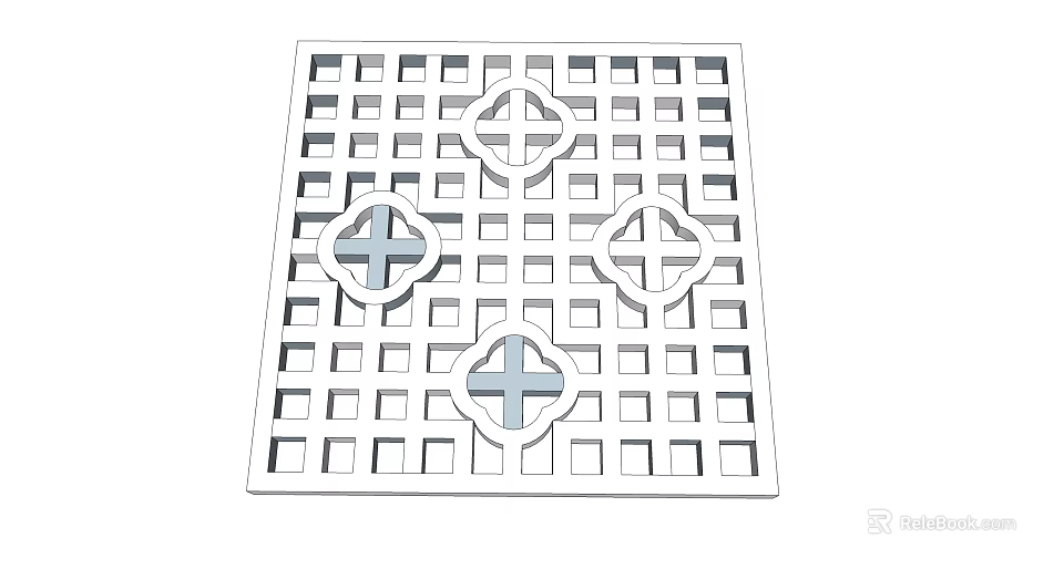 Lattice Window Design With Grid Pattern Cross Shaped And Circular Openwork Details 3d model 
