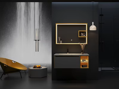 Modern Bathroom Cabinet With Wooden Frame Sink Mirror And Storage Design 3d model