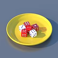 Dice Game Set With Red Cups Yellow Green Plates Dominoes And Colored Dice