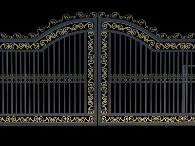 Elegant Ornate Wrought Iron Gate With Intricate Gold Decorative Design Details 3d model