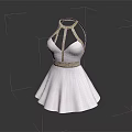 White Halter Neck Dress Featuring Gold Embellishments On Neckline And Waist
