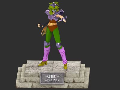 Game And Movie Character Orphee Shaka With Green Hair Purple Armor Green Pants Purple Boots 3d model