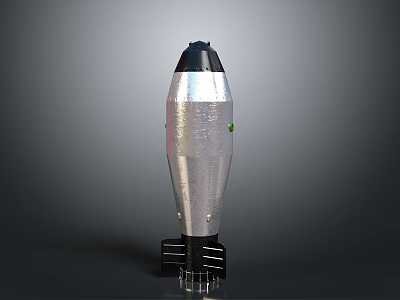 Silver Missile Weapon with Black Top and Base Stand Structure and Green Component Details 3d model