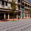 Traditional Arcade Street With Pedestrian And Historic Buildings