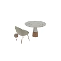 Modern Round Marble Top Dining Table Set With Brass Base And Beige Upholstered Chairs
