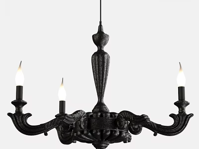 Black Classical Chandelier With Candle Holders Flame Like Lights And Ornate Carved Details 3d model