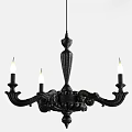 Black Classical Chandelier With Candle Holders Flame Like Lights And Ornate Carved Details